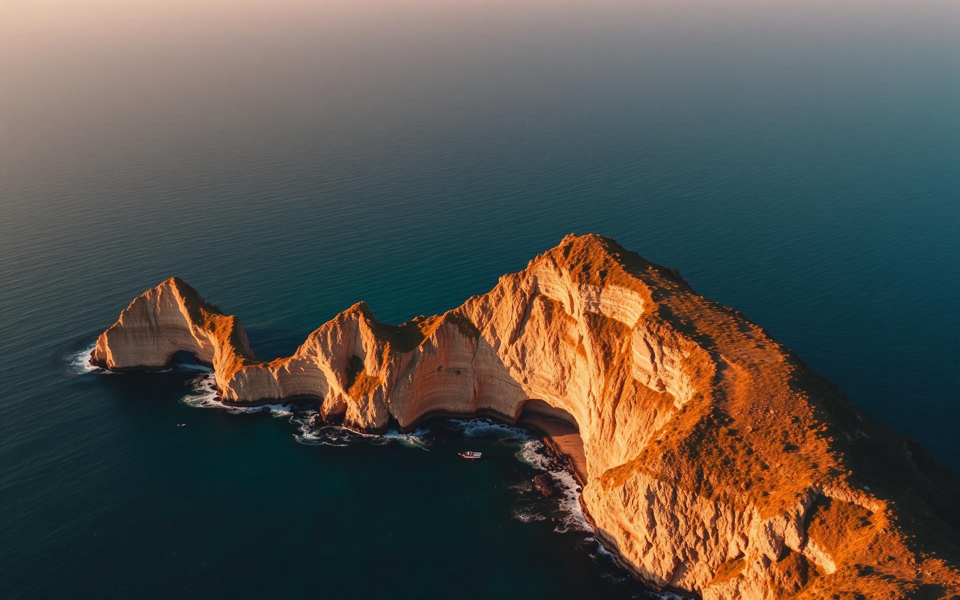 Cinematic coastal cliffs at golden hour